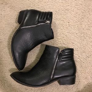 Black Faux Leather Ankle Zip Boots